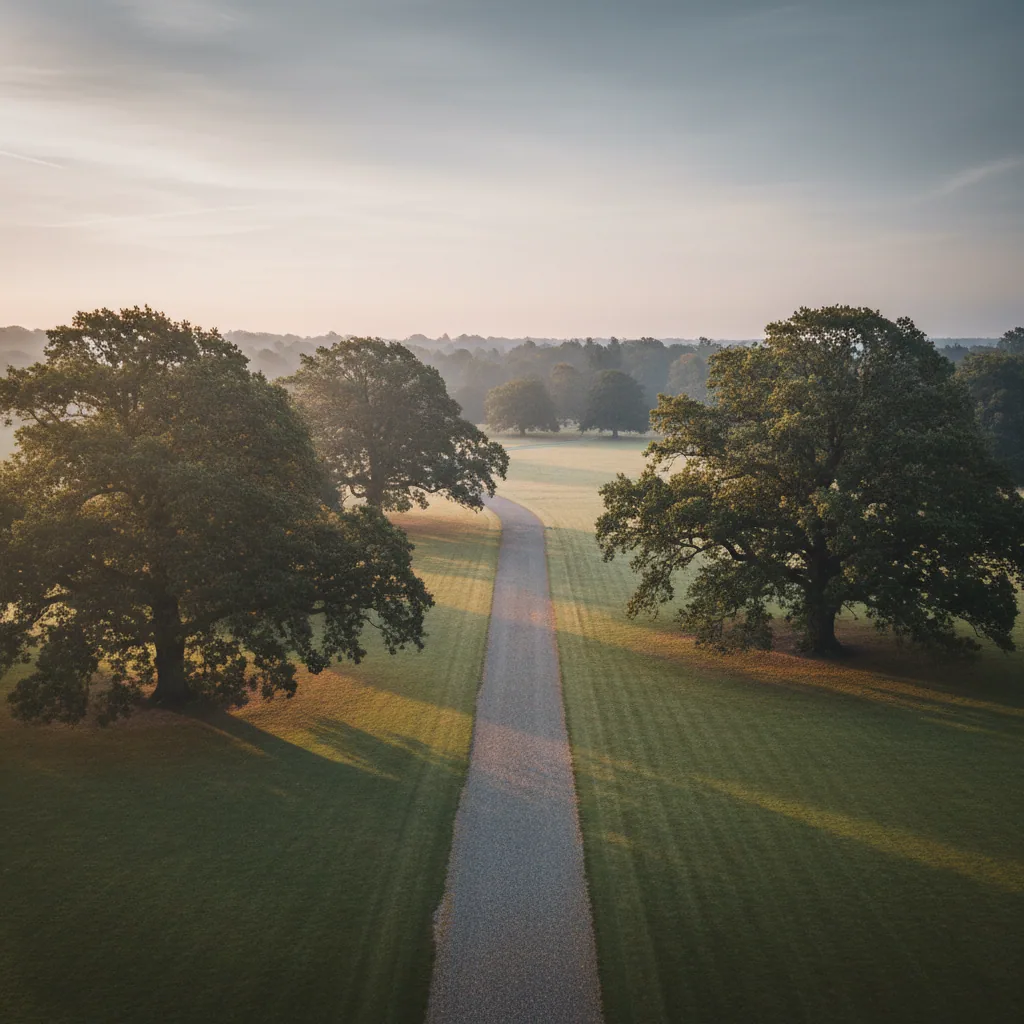 Peaceful morning park in England - green space and wellbeing for active older men